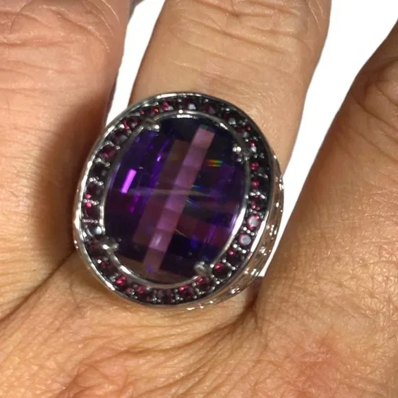 SHOWSTOPPER AMETHYST RING IN 316SL (STAINLESS STEEL) (SZ 8.25) - Picture 3 of 15